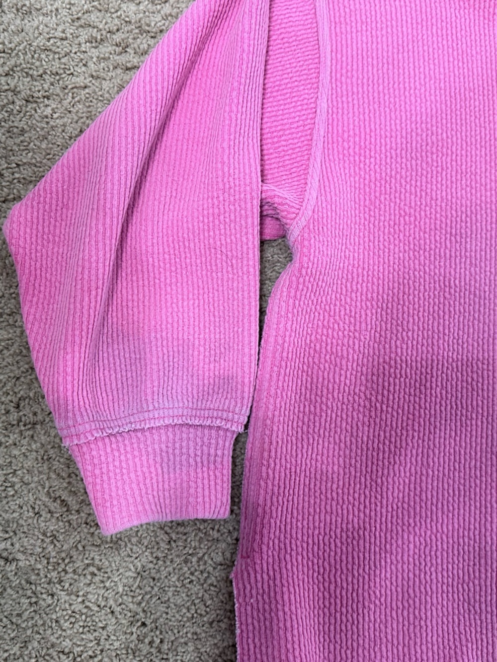 American Eagle Outfitters Pink Waffle-Knit V-Neck Layered Sweatshirt - Picture 3 of 4